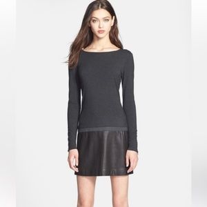 Theory Kieran Classic Lether Combo Drop Waist Long Sleeve Dress Size P/XS